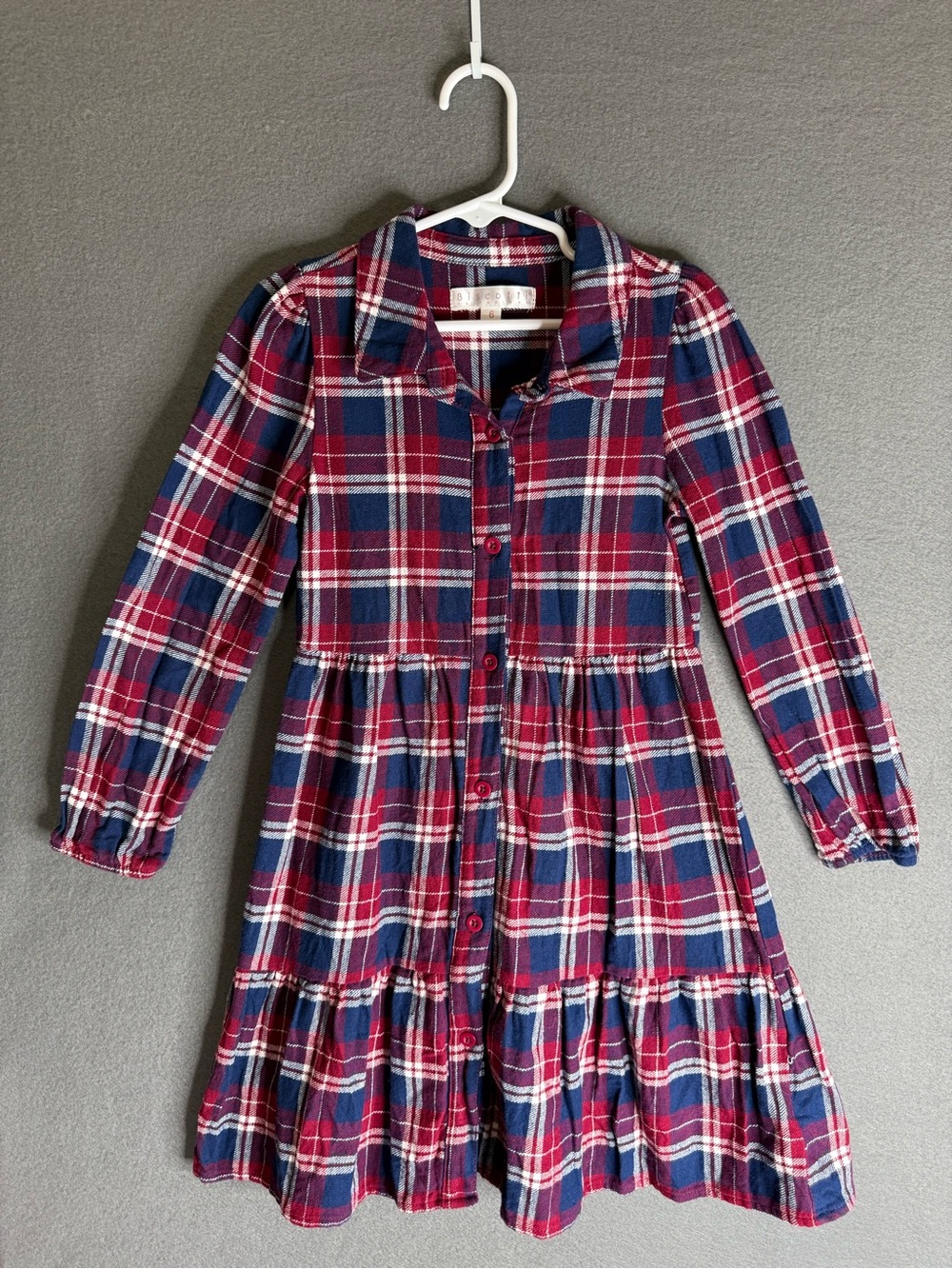Girls Navy and Maroon Plaid Button-Front Dress Size 6